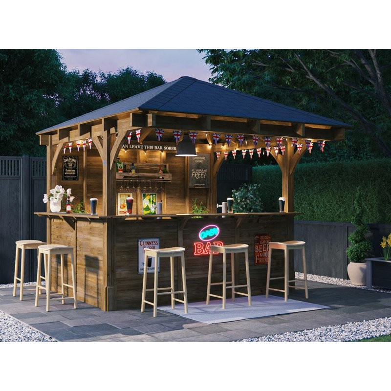 Dunster House Garden Bar 3 x 3 metres Wooden Outdoor Pub Shed Gazebo Leviathan (Back Walled)