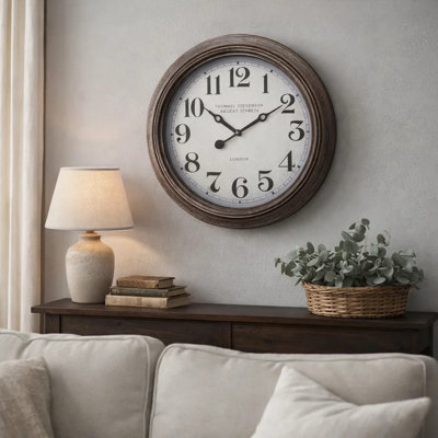 Clocks, 20" Round, Wall Clock, Antique Brown, Transitional