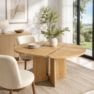 Extendable Solid Wood Round Dining Table