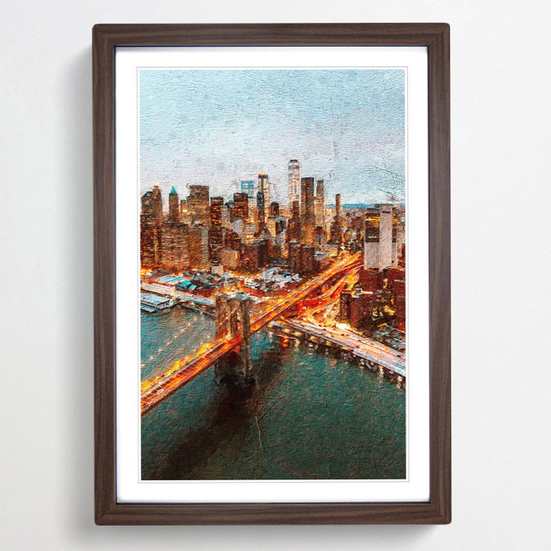 Heading to New York City - Framed Print, 65cm H x 48cm W x 2cm D, Walnut Framed