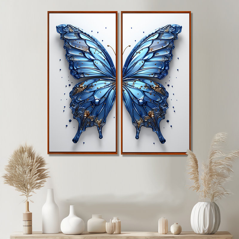 Papillon, aquarelle, ailes II - art mural moderne bleu, H 40 po x l 40 po, Reproduction encadrée sans passe-partout, Brun