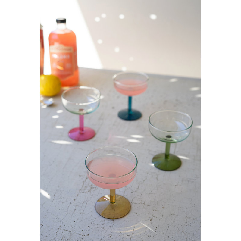 SET OF FOUR COUPE GLASSES WITH COLORED STEMS - ONE EACH