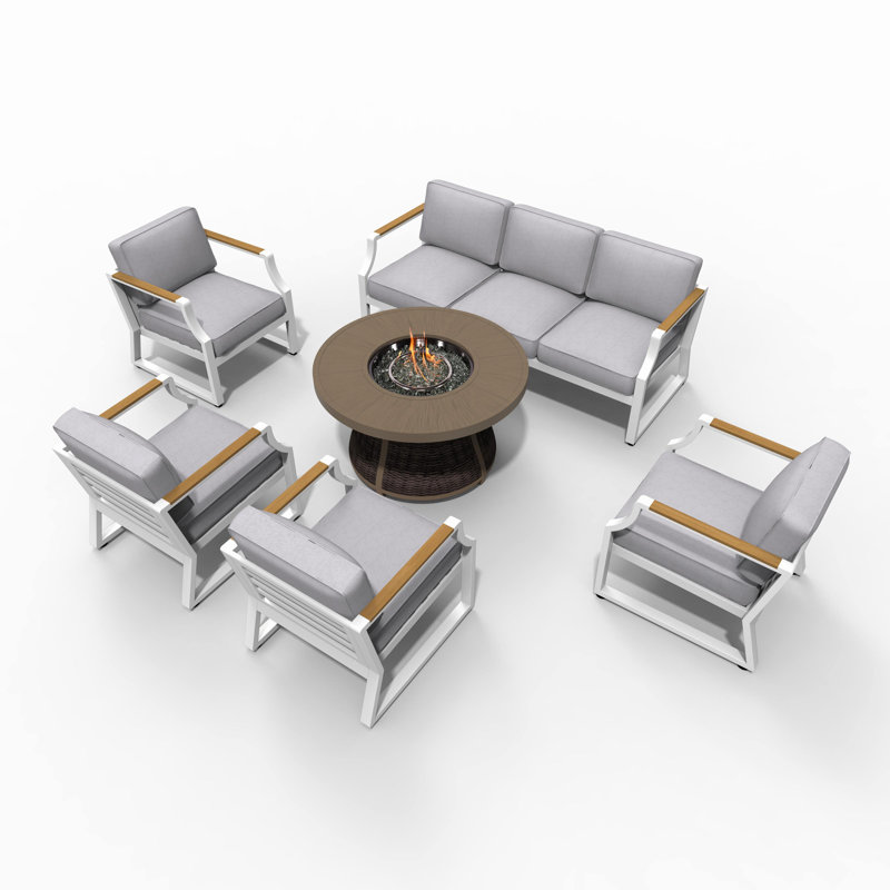 7 - Person Patio Conversation Set with Cushions, White