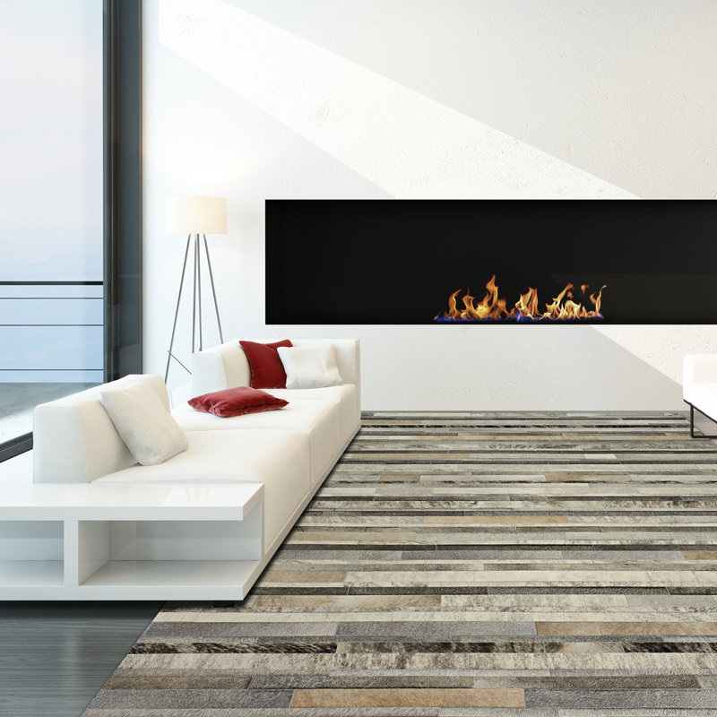 Kronos Cowhide Striped Area Rug, Rectangle 8' x 10'