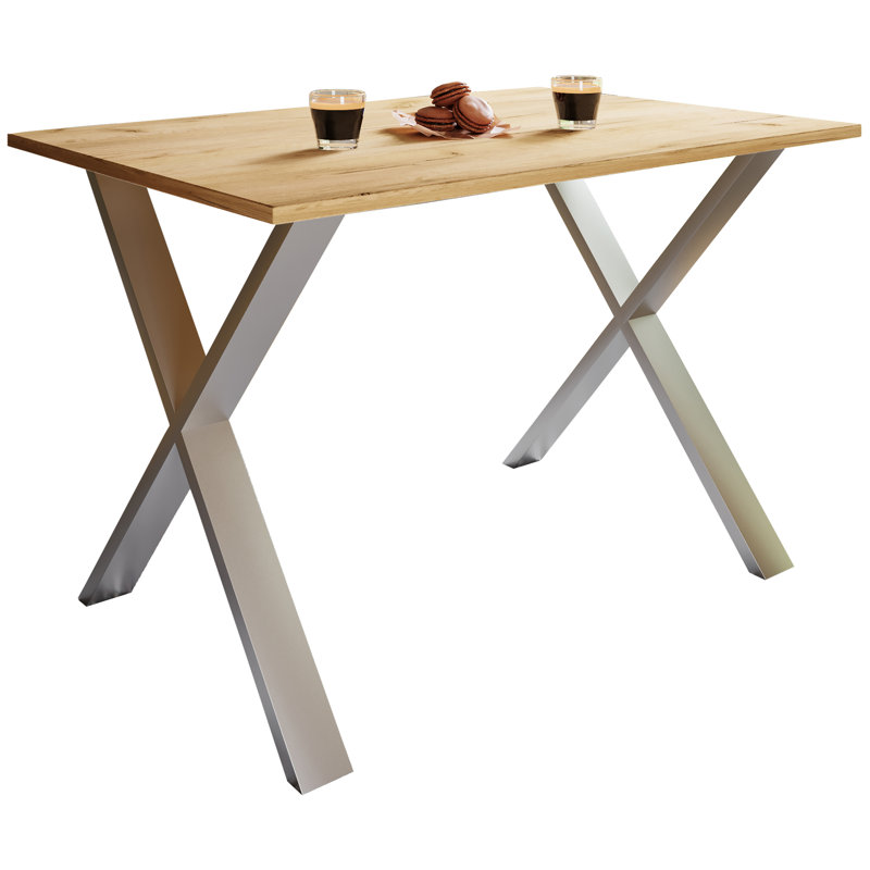 Alwilda Rectangular Dining Table with Steel Base, 76cm H x 80cm W x 80cm D, Brown, Browning