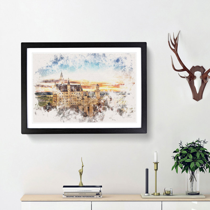 Neuschwanstein Castle - Framed Print, 45cm H x 63cm W x 2cm D, Black Framed