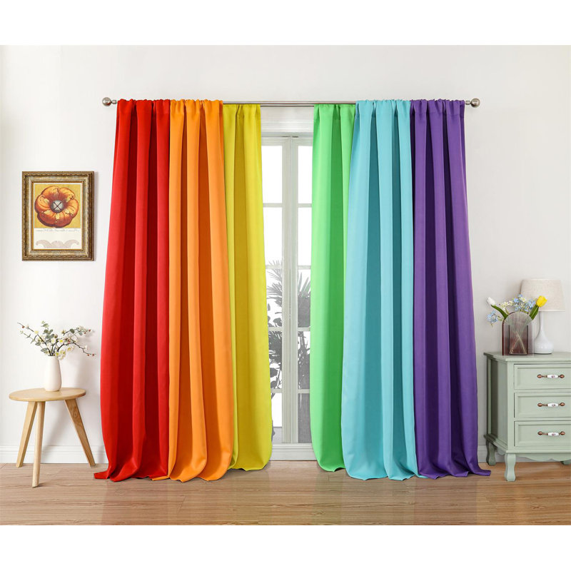 6 Panels Rod Pocket Blackout Curtains Rainbow Curtains for  Bedroom Livingroom Classroom Nursery Curtains, 37" W x 54" L