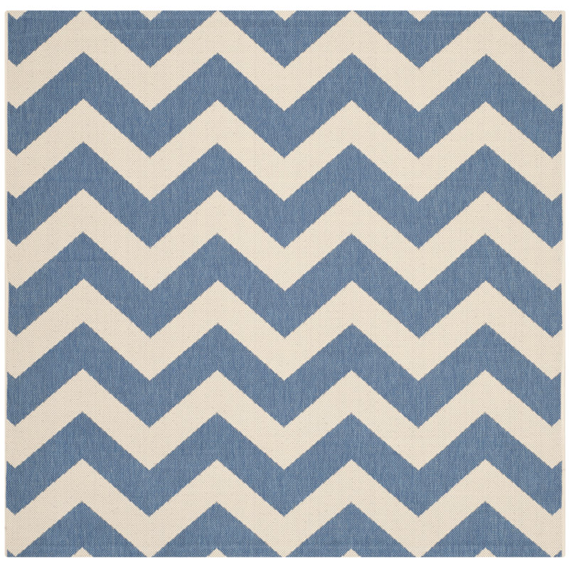 Tapis intérieur / extérieur bleu / beige Arneshia, Carré 7 pi 1 po