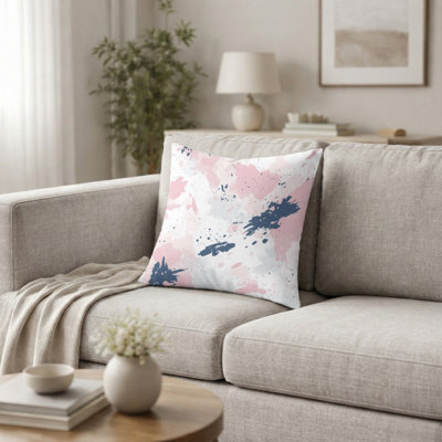 Modern Throw Pillow - Abstract Pink And Blue Blush Splash Printed Cushion
