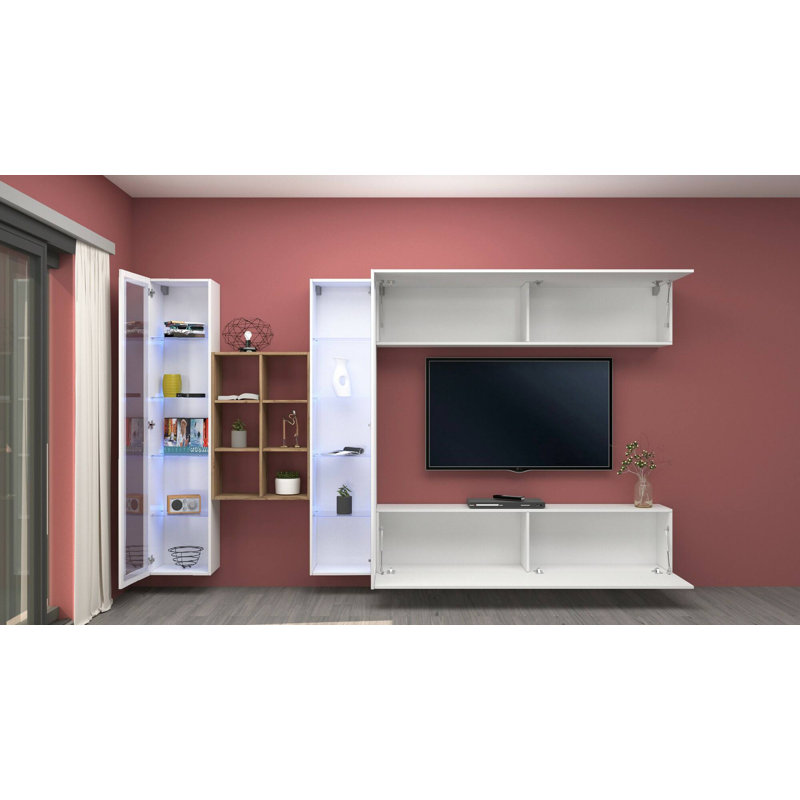 Carlanne Rectangle Accent Cabinet, Glossy White/Maple
