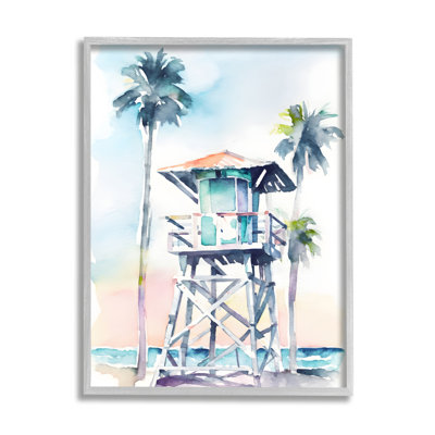 Bb-395, reproduction encadrée sur toile "Lifeguard Hut on Beach"