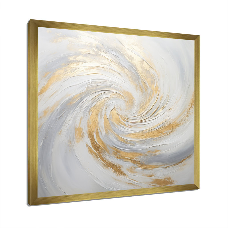Vortex II doré et blanc, Cadre doré simple, H 36 po x l 36 po x P 1,5 po