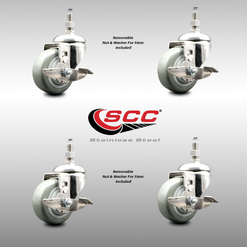 316SS Polyurethane Swivel Threaded Stem Caster Set Brake