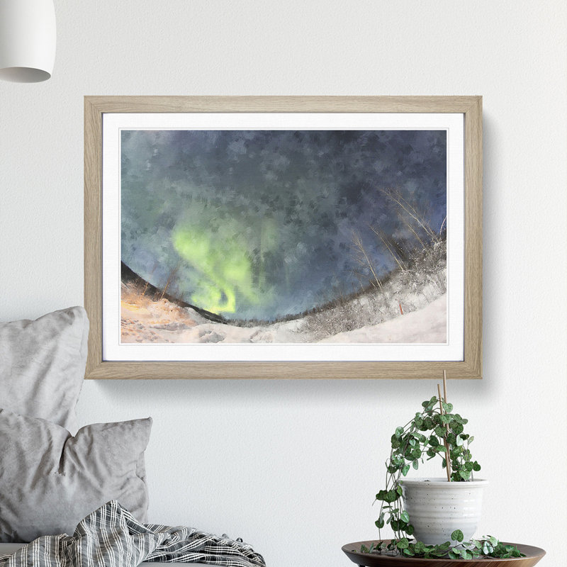 The Northern Lights - Picture Frame Graphic Art, 27cm H x 36cm W x 2cm D, Oak Framed