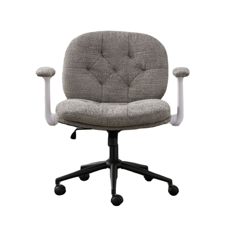 Cross-Leg Chair With Flip-Up Armrests, Castor-Equipped Cross-Leg Office Chair, Wide-Seat Swivel Chair, Adjustable Makeup Chair, Suitable For Home And Office Use, Gray