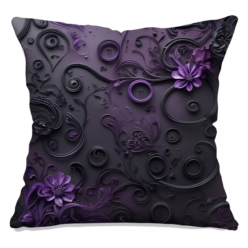 Coussins à double face mauve à motif floral complexe, 26 x 26 pouces