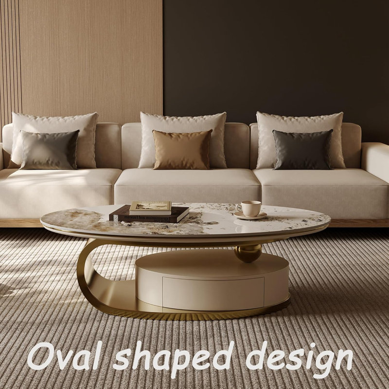 Table basse ovale en pierre frittée