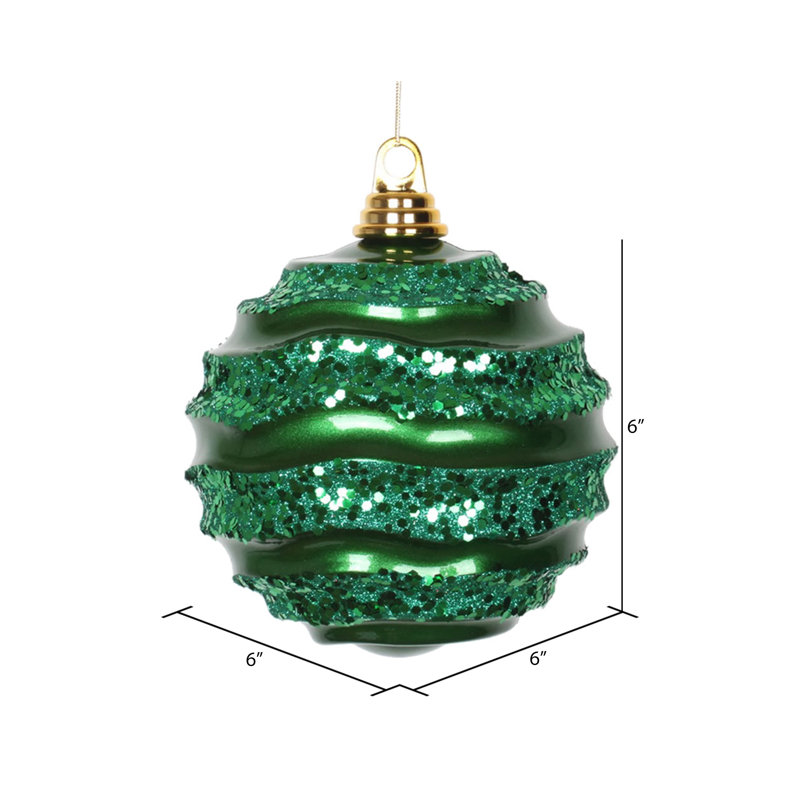 Ornement de Noël boule rayée et scintillante, H 6 po x l 6 po x P 6 po, Vert
