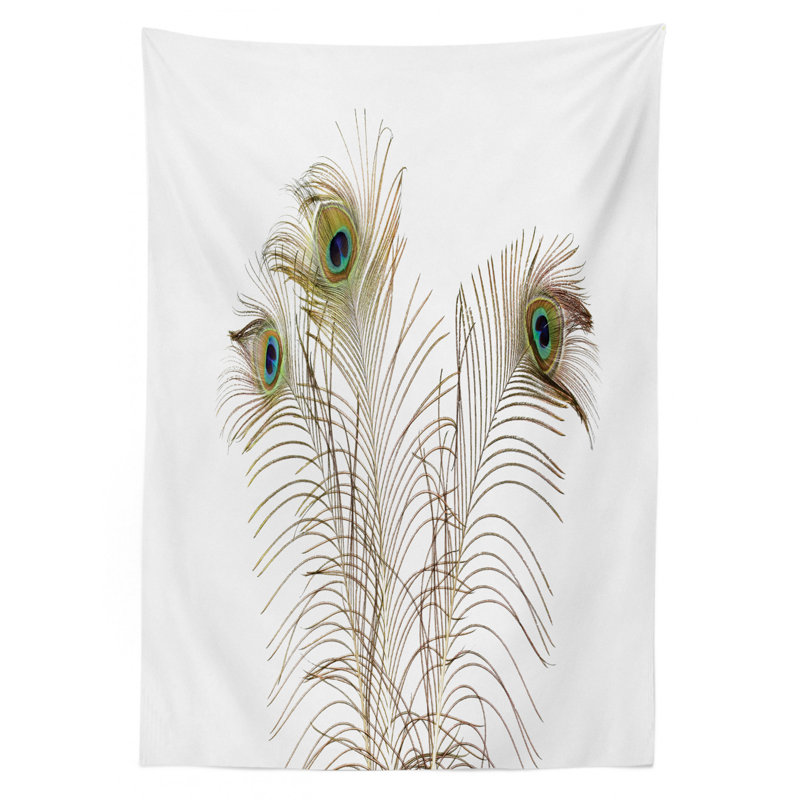 Peacock Tablecloth, Peacock Feathers Closeup Simple Picture Minimalistic Design Print, Rectangular Table Cover For Dining Room Kitchen Decor, 52" X 70", Turquoise Brown