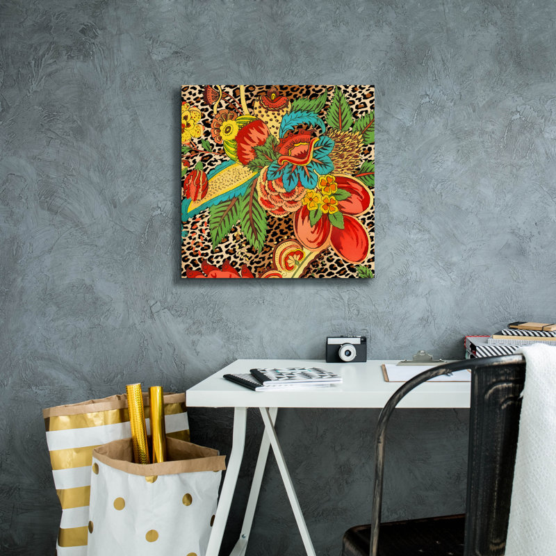  «Floral Leopard 1» par Jean Plout, art mural sur toile, H 18 po x l 18 po x P 0,75 po