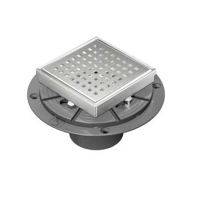 4 In. X 4 In. Stainless Steel Square Shower Drain With Square Pattern Surface And PVC Drain Base