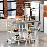 3 - Person Four Leg Dining Set, Bar Table Set With Storage And Wine Shelves, With Counter Height Faux Marble Table And 2 Stools, Space Saving Bar Table And Chairs Set For Dining Room