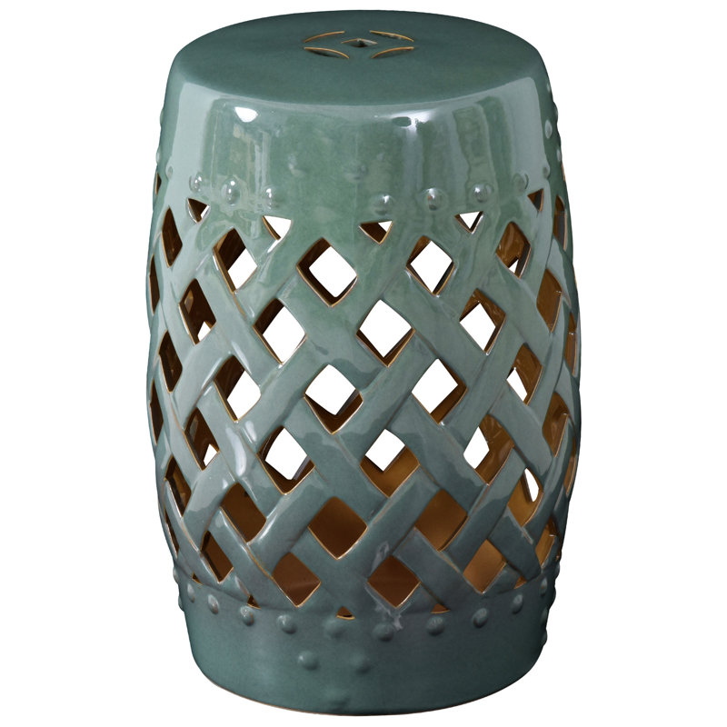 Outsunny 13" X 18" Garden Stool With Woven Lattice Design & Glazed Strong Materials Decorative End Table