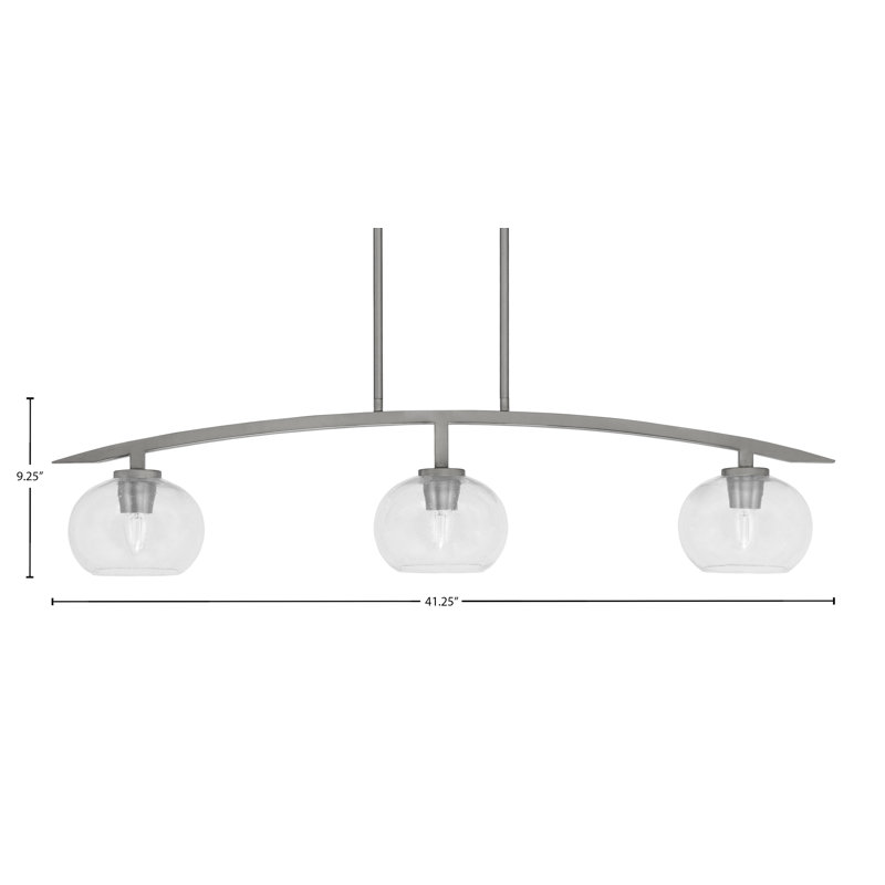 Luminaire pour îlot de cuisine 3 lumières kurve au fini graphite avec verre de 7 po, Transparent
