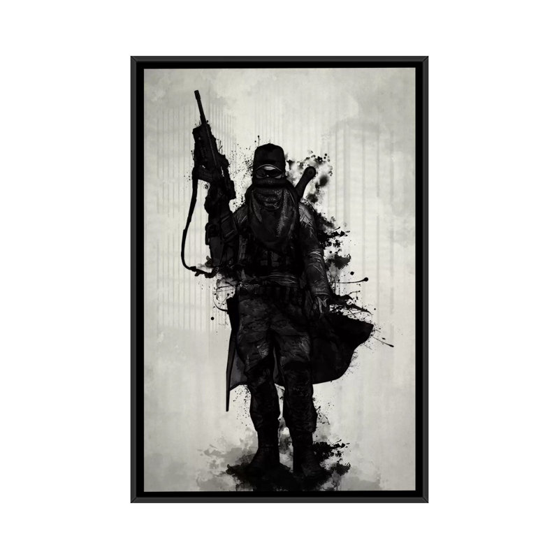 « après apocalyptic warrior », impression sur toile, H 26 po x l 18 po x P 1,5 po, Toile avec cadre noir, Pas de tapis