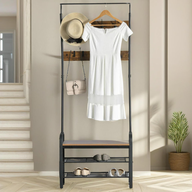 Ajamu Rustic Hall Tree 72cm Wide with Bench and Shoe Storage Entryway Hallway Furniture
