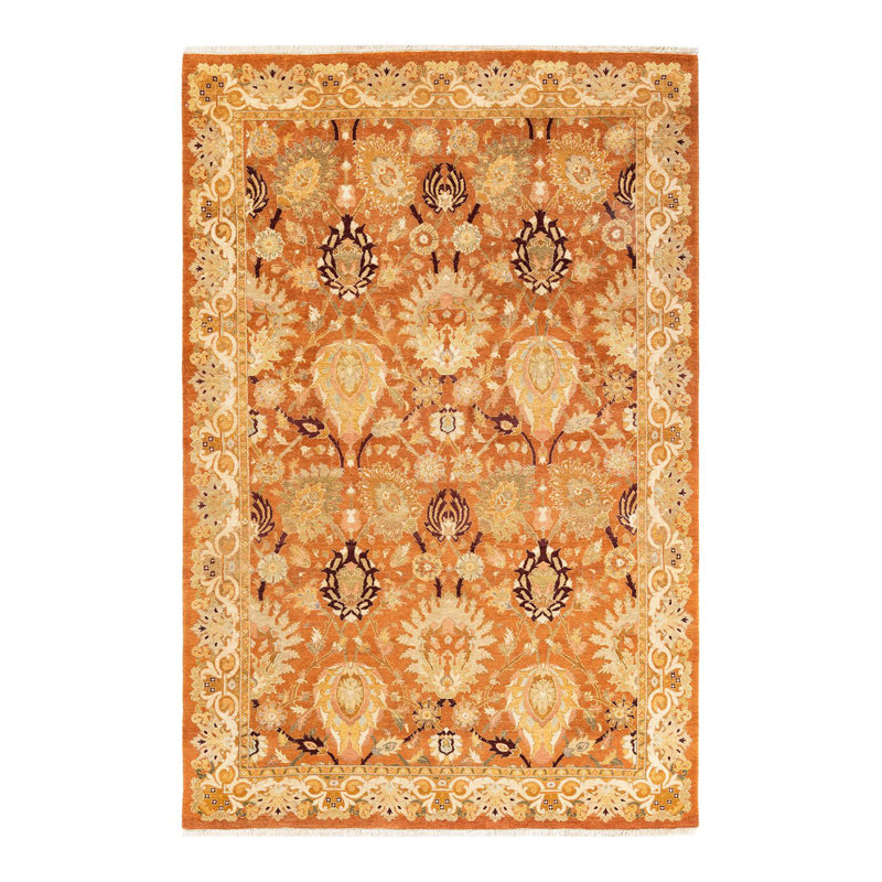 Tapis jaune unique de 6 pi x 9 pi 1 po Yakim