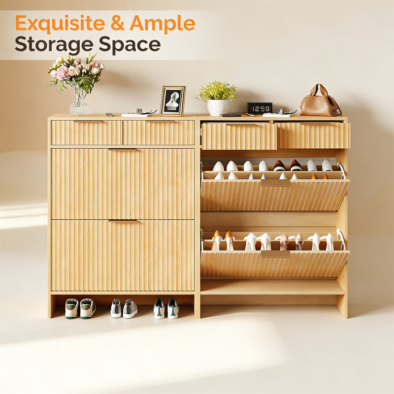10 Pair Shoe Storage Cabinet, Beige