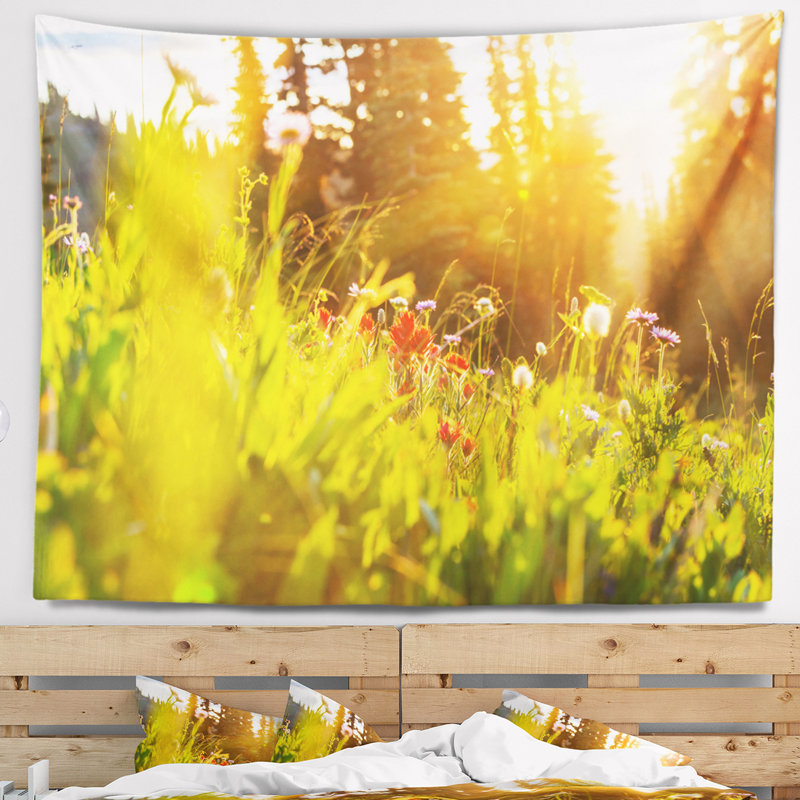 Tapisserie «Green Meadow» avec fleurs d'été, H 32 po x l 39 po