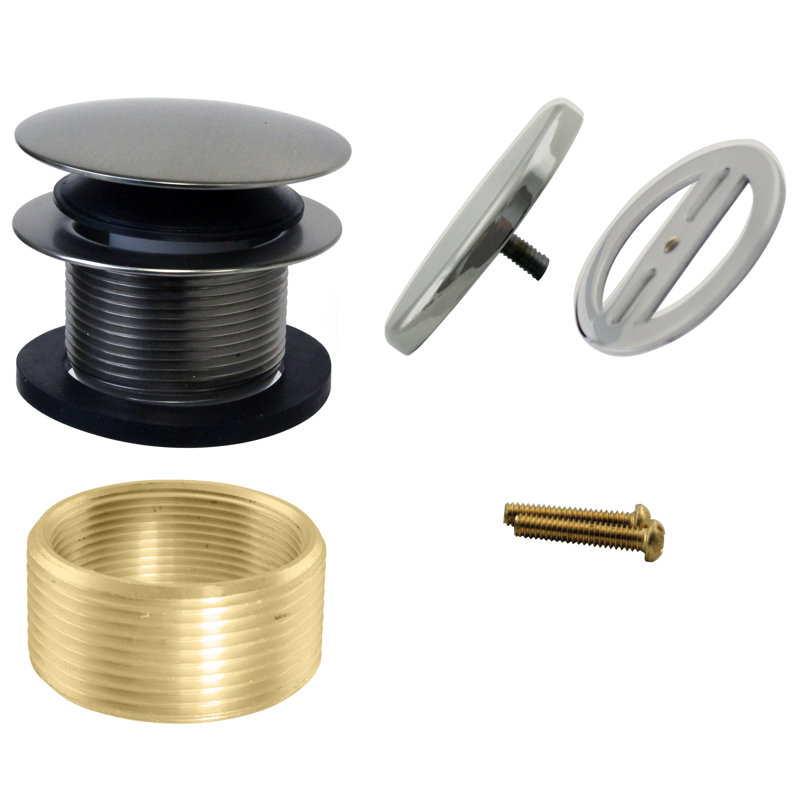 Universal Thread Tip-Toe Bathtub Drain Trim with Illusionary No-Hole Faceplate and Adaptor Bushing, Satin Nickel