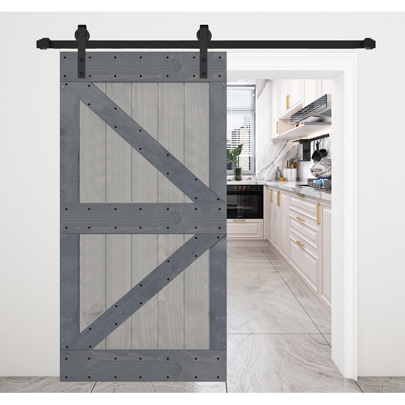 Porte de grange à panneaux peinte en bois sans quincaillerie d'installation - assemblage requis, 42 po x 84 po