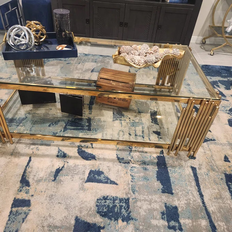 Vaili 51" L Rectangular Tempered Glass Coffee Table for Living Room, Clear