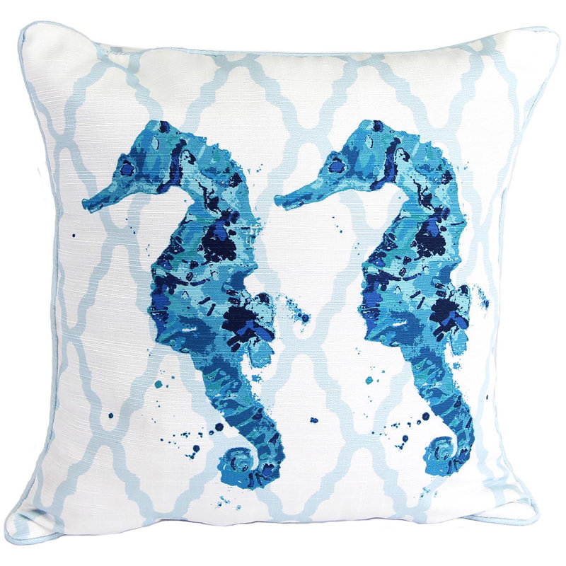 18" x 18" Indoor Throw Pillow, Blue Seahorses