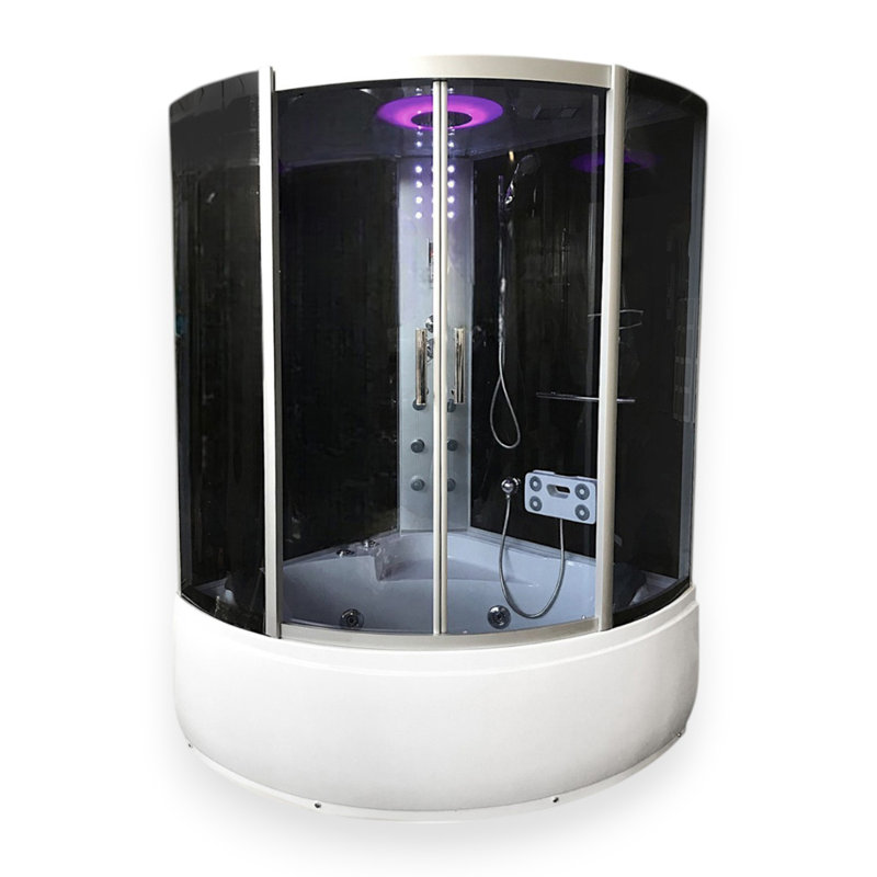 MILAN 51" x 51" Corner Whirlpool Shower Tub Combo with Dual Pump, Heater, Chromotherapy & Tempered Glass Enclosure