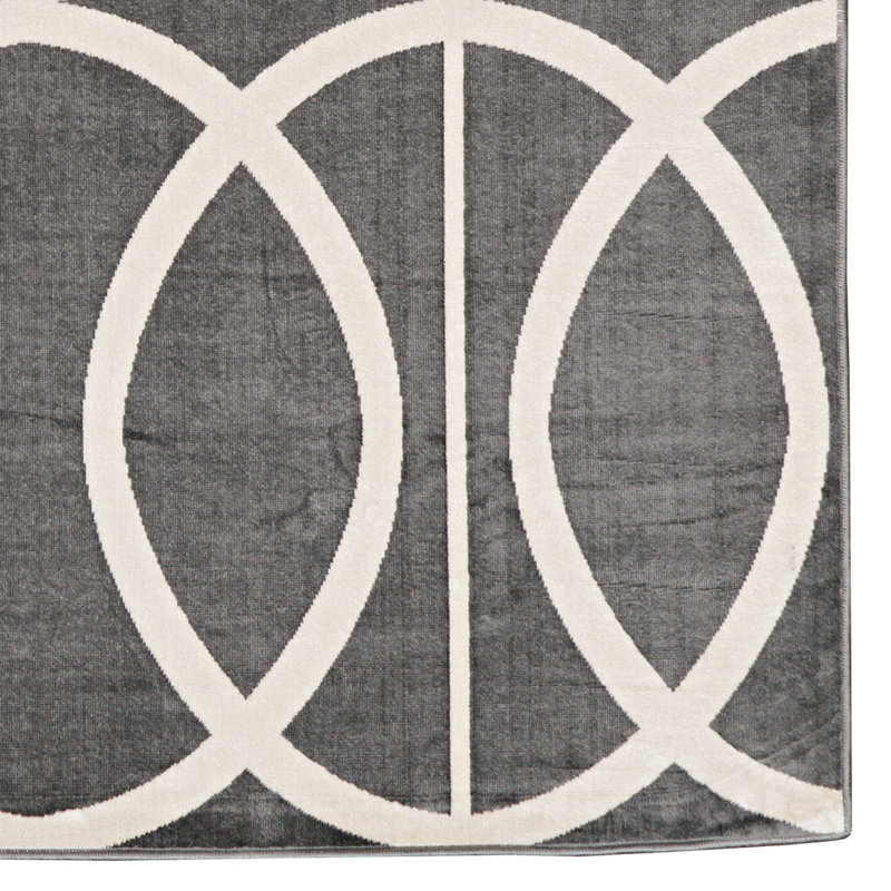 Maxwel Geometric Rings Grey and Ivory Soft Low Pile Area Rug, Rectangle 8' x 10'