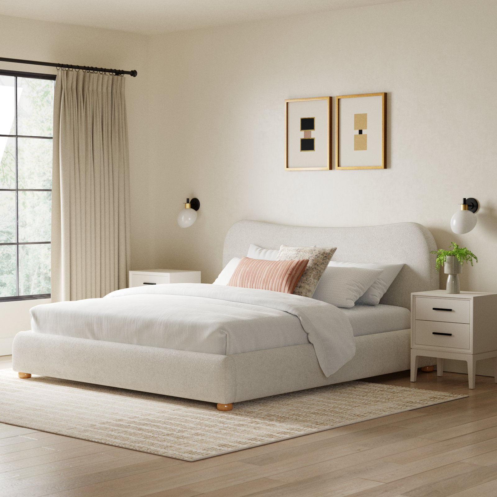 Liza Upholstered Bed, King, Taupe Boucle
