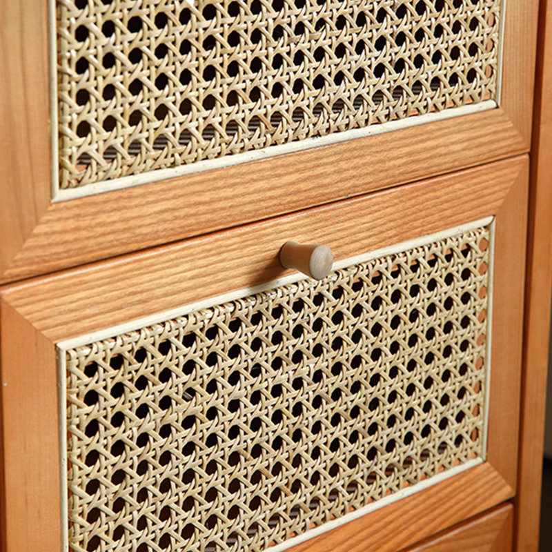 Bureau moderne en bois massif avec rotin et 3 tiroirs
