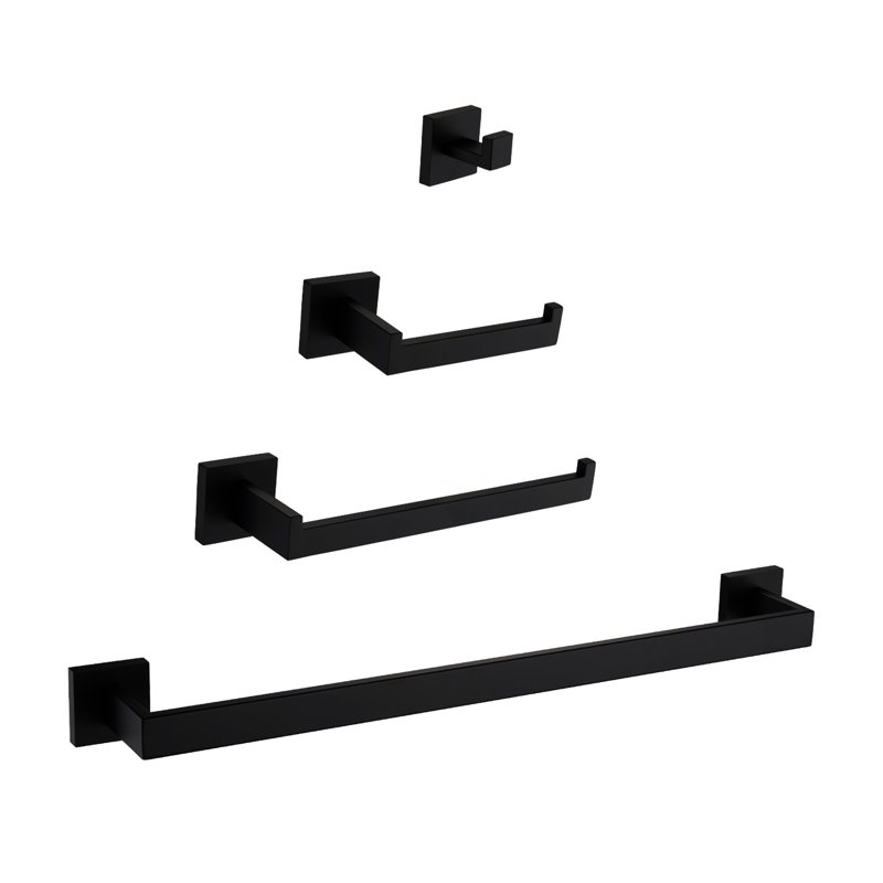 4 Bathroom Hardware In Matte Black - 304 Stainless Steel, , Modern Design For Bathroom, Toilet, Kitchen, Living Room Simple Install Kit 4 Pieces, Made Of Rust-, Design, Installation Multiple Areas