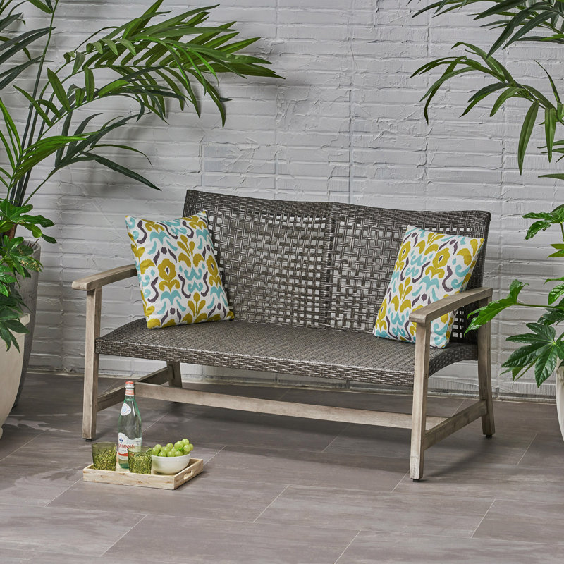 Causeuse d'extérieur en bois d'acacia, ensemble de conversation pour meubles de patio, Gris