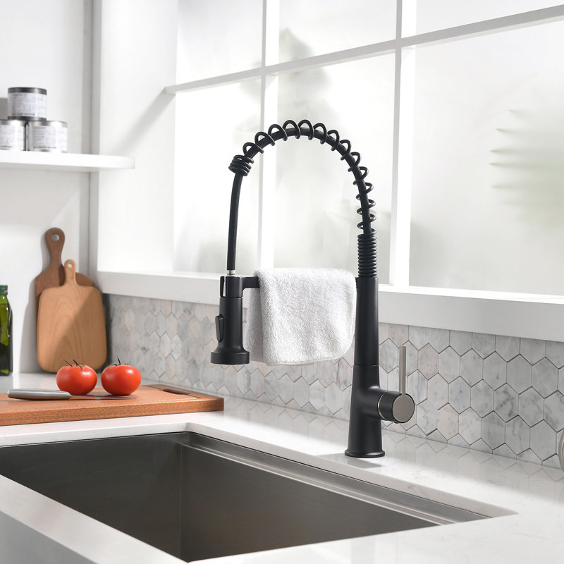 Robinet rétractable d'évier de cuisine, robinet à poignée simple noir moderne