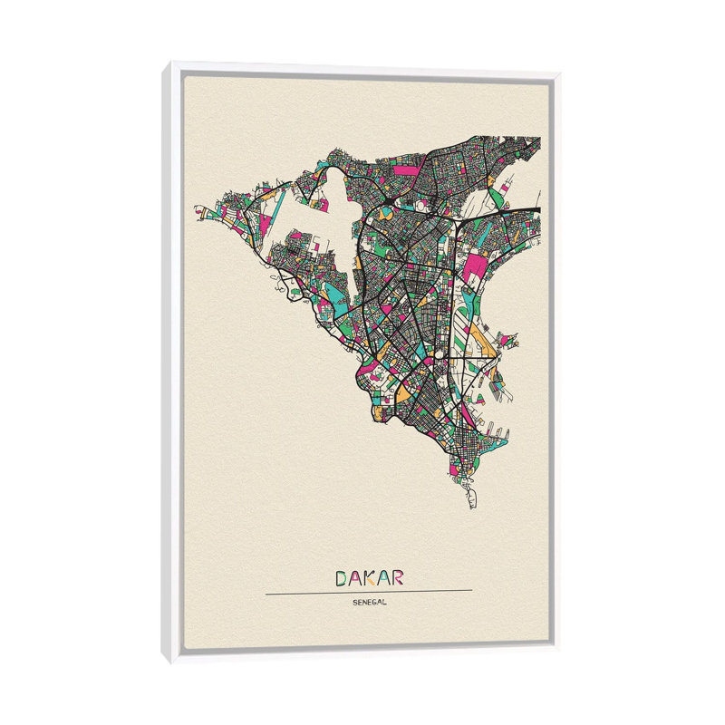Dakar, Senegal Map by Ayse Deniz Akerman - Floater Frame Print on Canvas, 101.6 cm H x 66.04 cm W