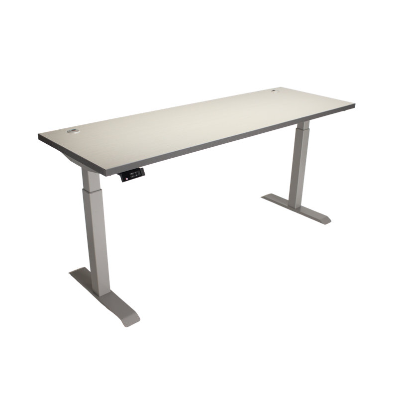 Skyscraper Electric Height Adjustable Standing Desk, Dual Motor and Digital Control with Memory, 72x24, Grey Strand Top with Brushed Silver Frame