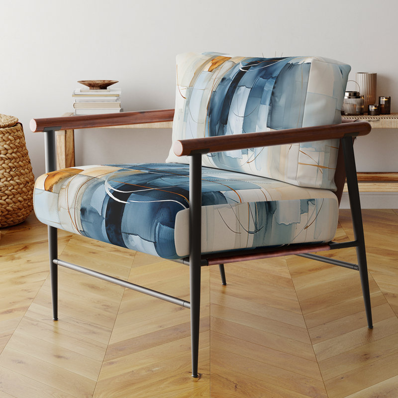 Fauteuil d'appoint rembourré abstrait Blue Geometrics II, Noir