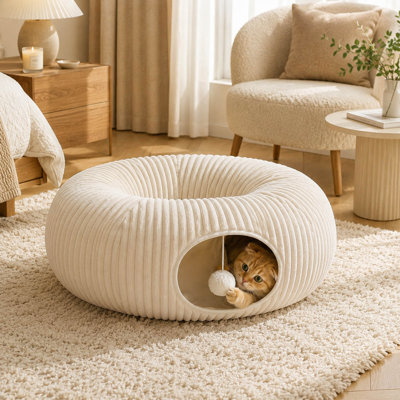 White Collapsible Cat Tunnel Bed, 40 Interactive Toys for Indoor Cats