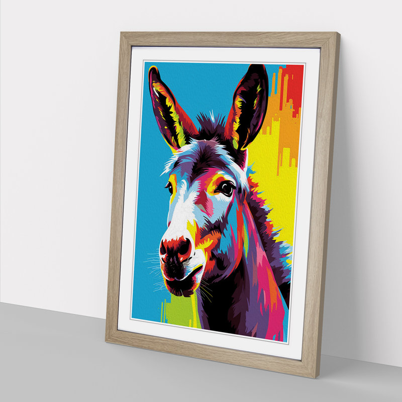XYZ-FRM-V1223-541 Donkey Pop - Single Picture Frame Print on Wood, Oak, 64cm H x 46cm W x 2cm D