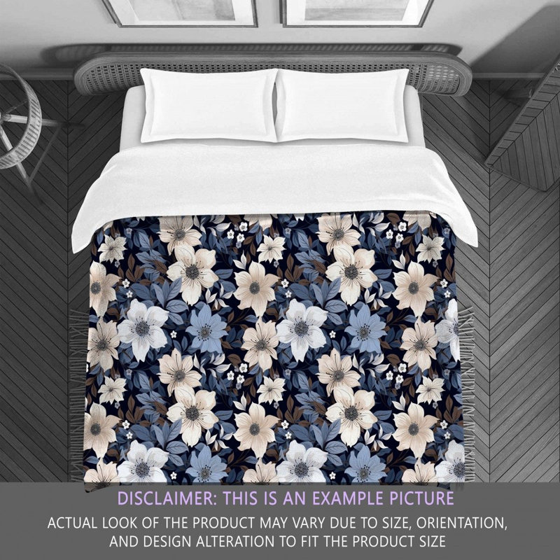 Polyester Floral Comforter, King Comforter, Navy/Silver